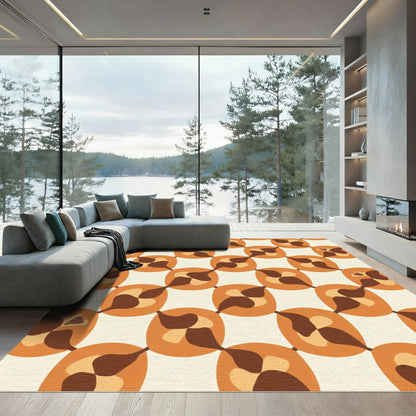 Retro Orange Brown Abstract Oval Rug