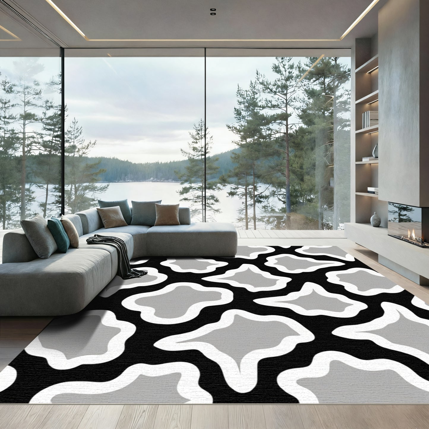 Gray Abstract Blob Patchwork Rug