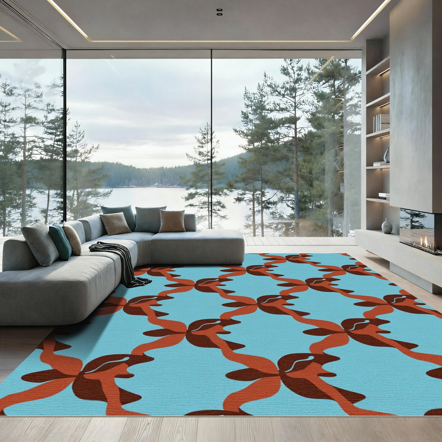 Bold Brown Red Swirl Lattice Rug