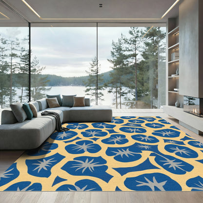 Bold Blue Flower Morning Glory Vines Rug