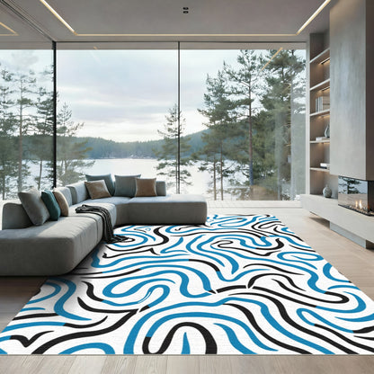 Bold Blue Black Wavy Lines Rug