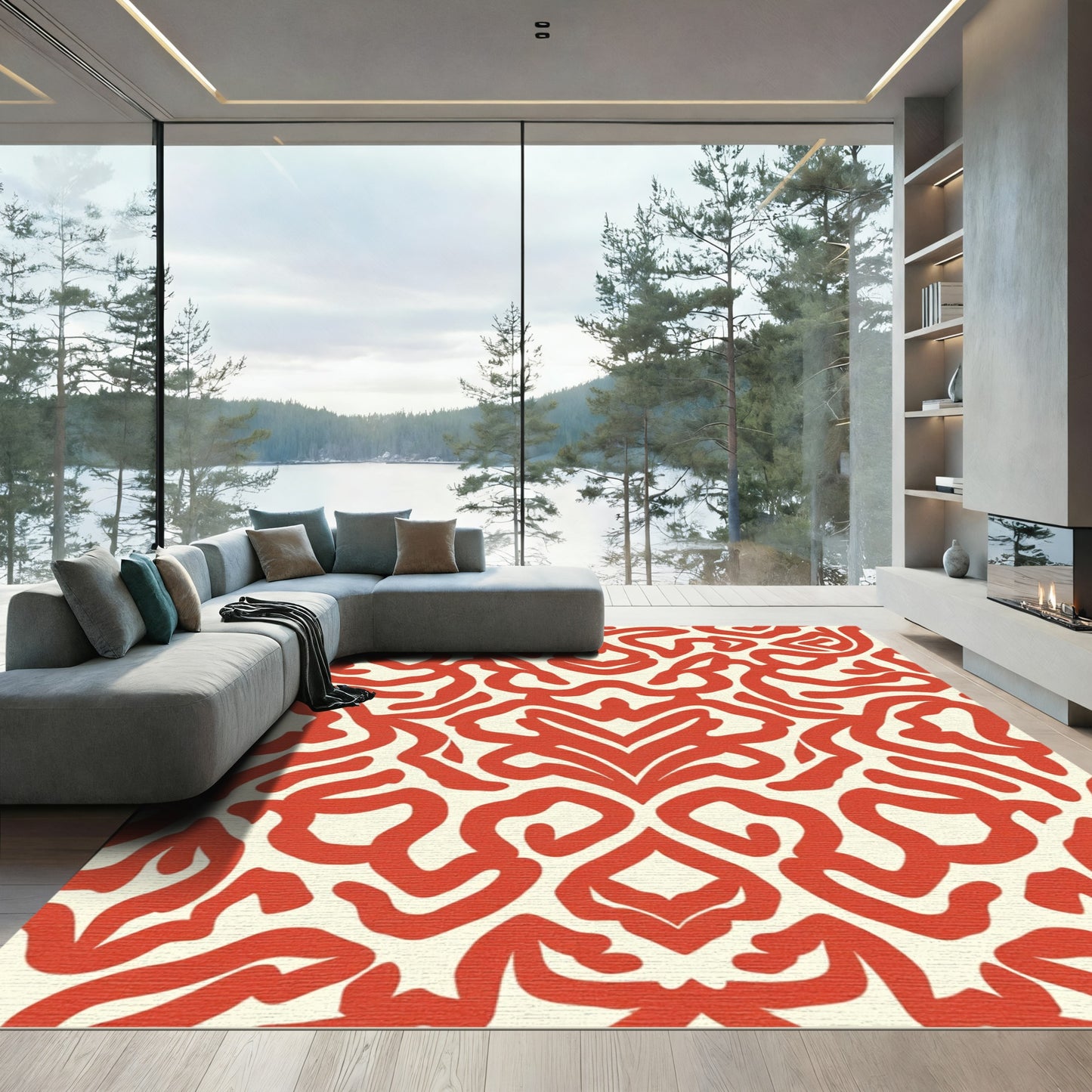 Bold Red Abstract Swirl Rug