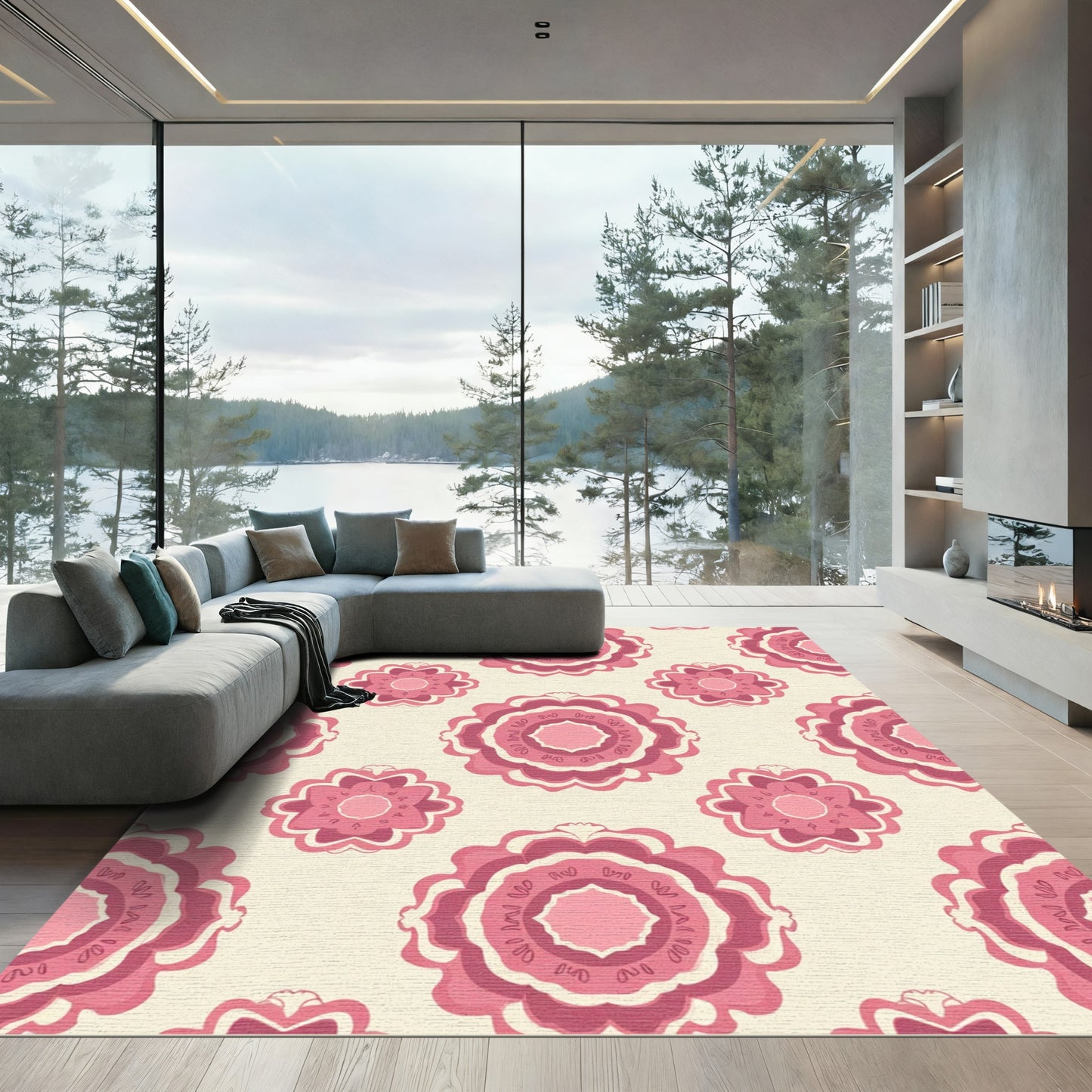 Pink Floral Medallion Repeat Rug