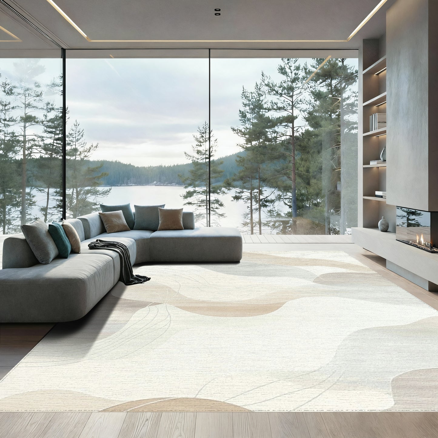 Beige Gray Fluid Abstract Rug