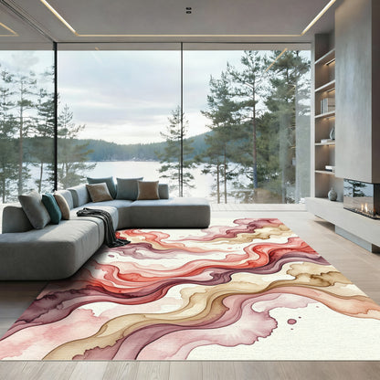 Red And Purple Swirling Watercolor Flow Rug