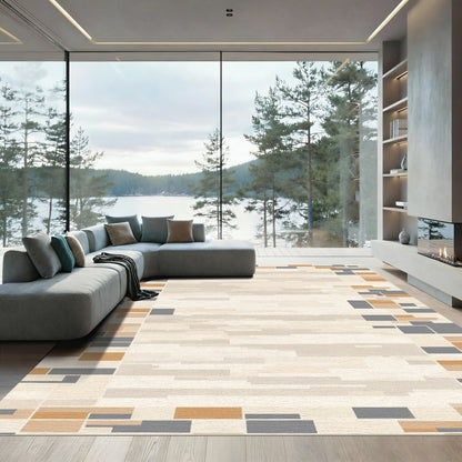 Neutral Modern Block Border Rug