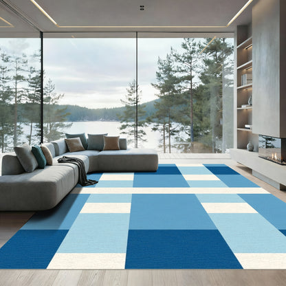 Duo Tone Blue Geometric Blocks Rug