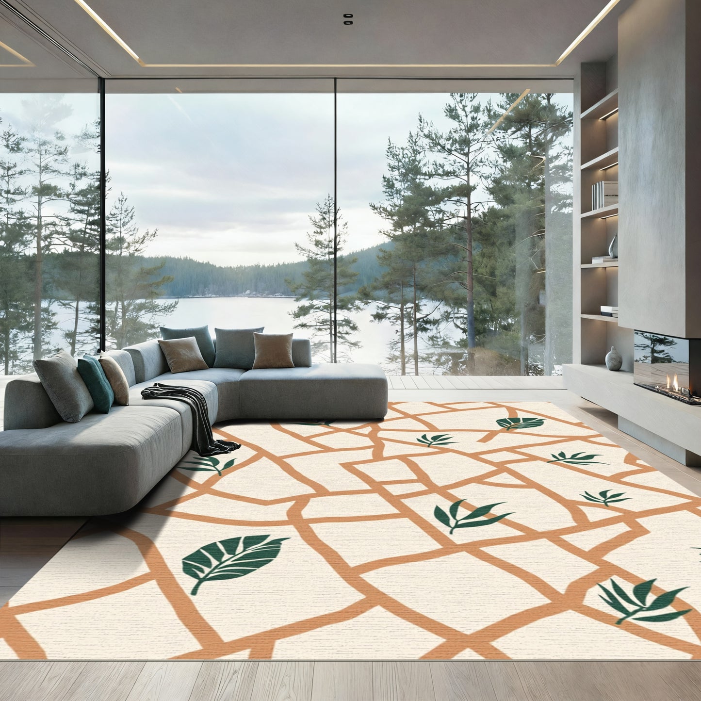 Terracotta Botanical Abstract Fragmentation Rug