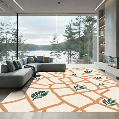 Terracotta Botanical Abstract Fragmentation Rug