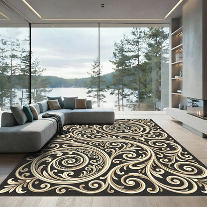 Cream Swirl Filigree Scroll Work Rug