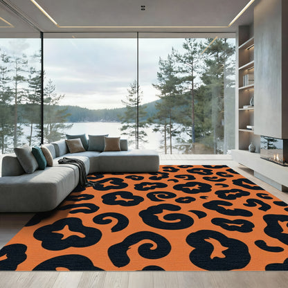 Burnt Orange Black Spotted Cat Rug