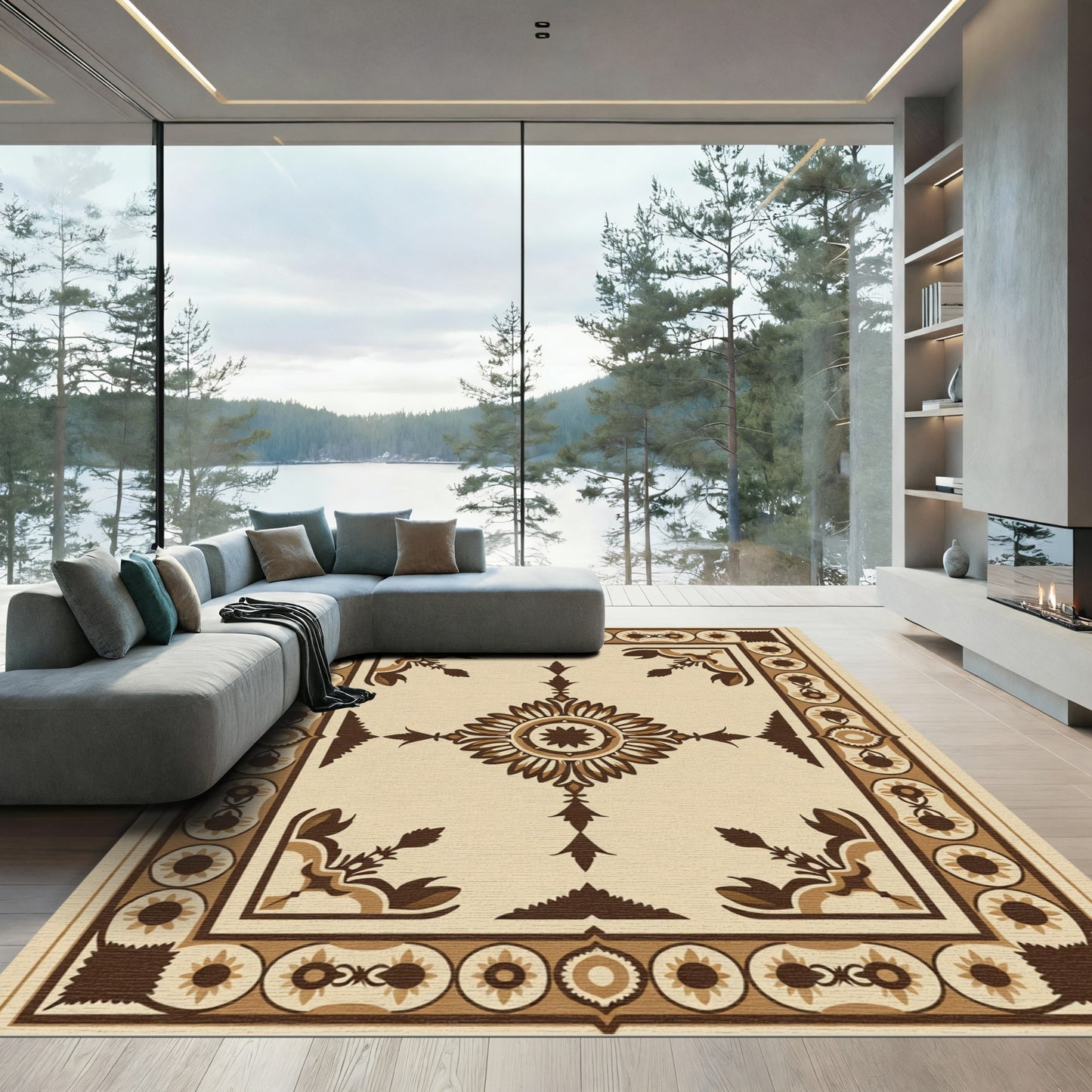 Brown Terra Cotta Floral Medallion Rug