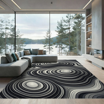 Black White Swirling Topographic Rug