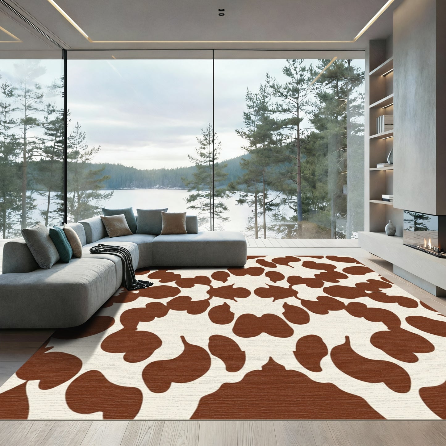 Brown Cream Abstract Spots Rug