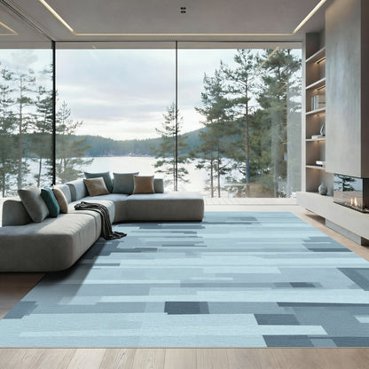 Muted Blue Horizontal Block Layered Rug