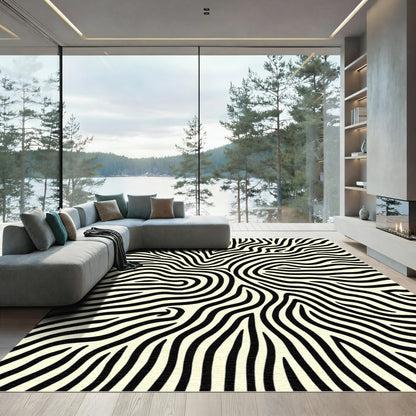 Organic Black White Zebra Lines Rug