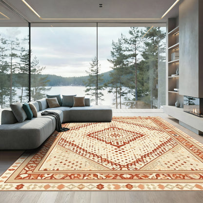 Earthy Geometric Diamond Medallion Rug