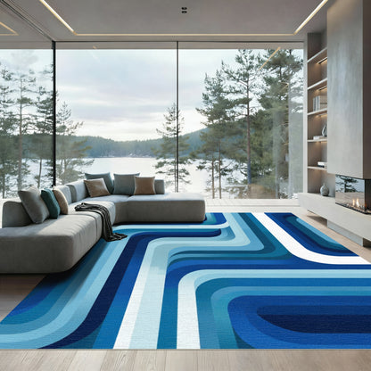 Retro Blue Layered Stripe Rug