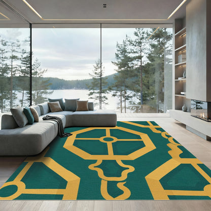 Teal Gold Geometric Octagon Link Rug