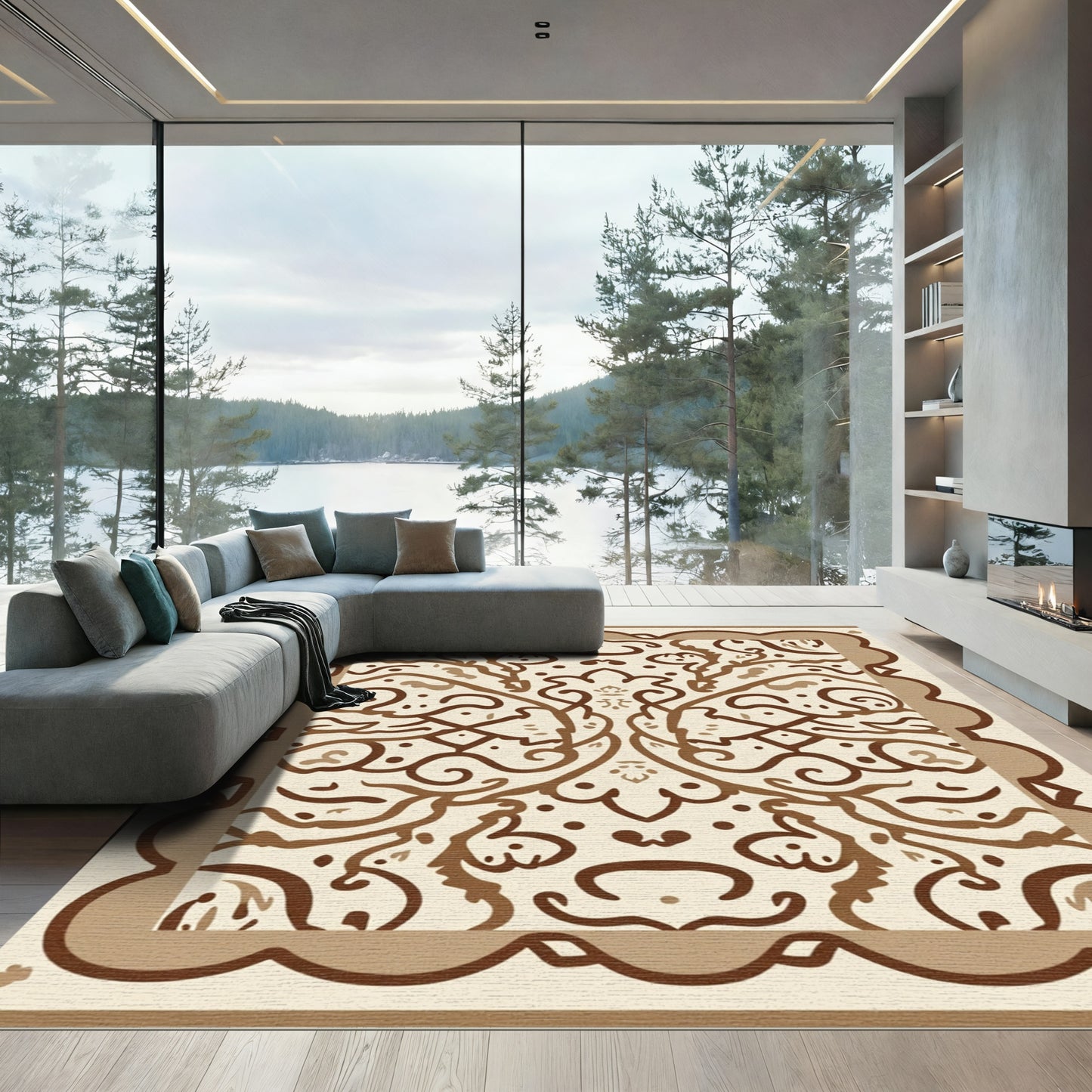 Rich Brown Vintage Floral Layout Rug