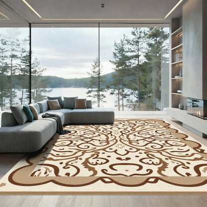 Rich Brown Vintage Floral Layout Rug