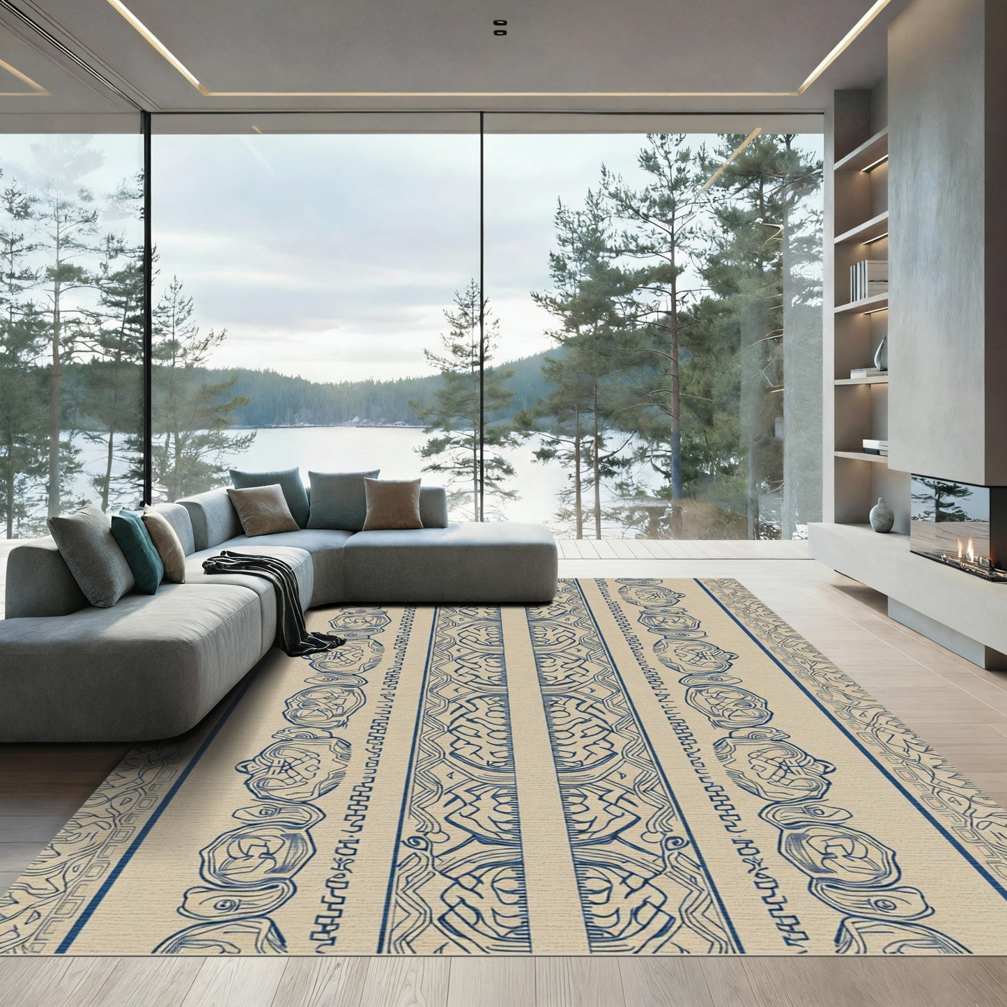Blue Ivory Tribal Stripe Rug