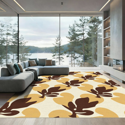 Bold Ochre Leaf Arrangement Rug