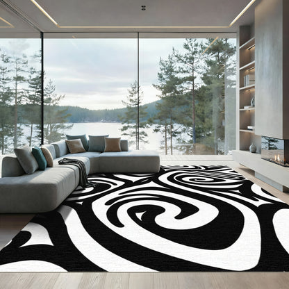 Black White Abstract Swirl Rug