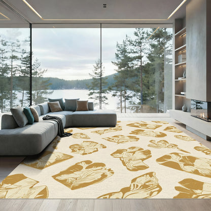 Golden Ochre Floral Organic Arrangement Rug
