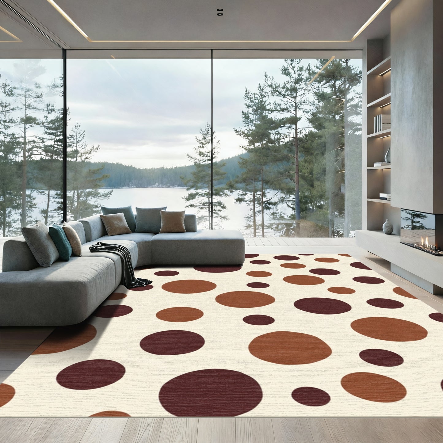 Warm Earthy Polka Dots Scattered Rug