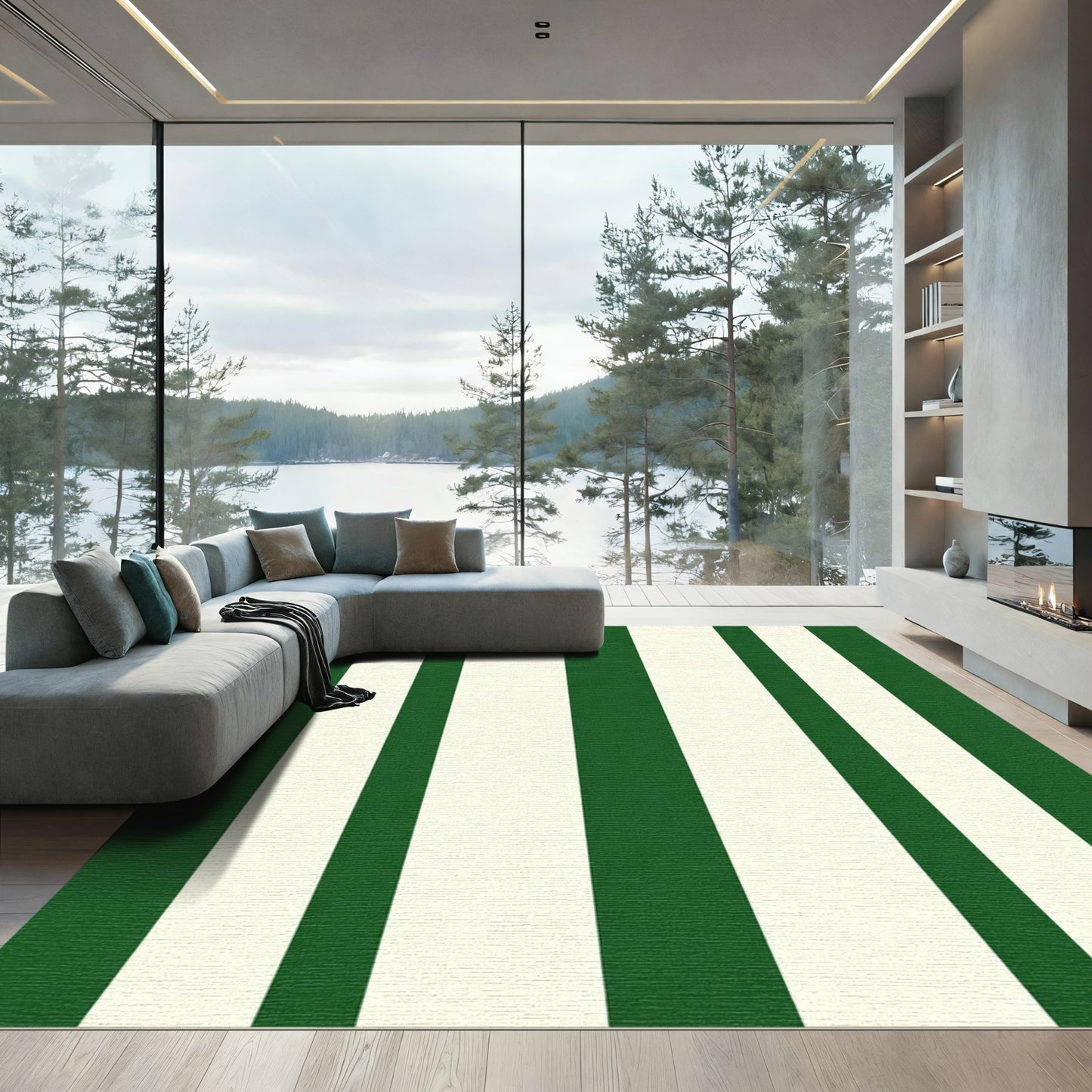Classic Green And Cream Stripe Rug