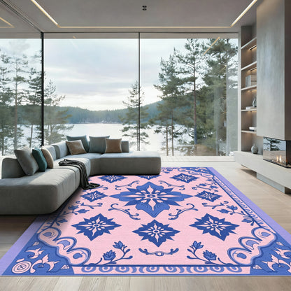 Blue Floral Medallion Pink Pastel Rug