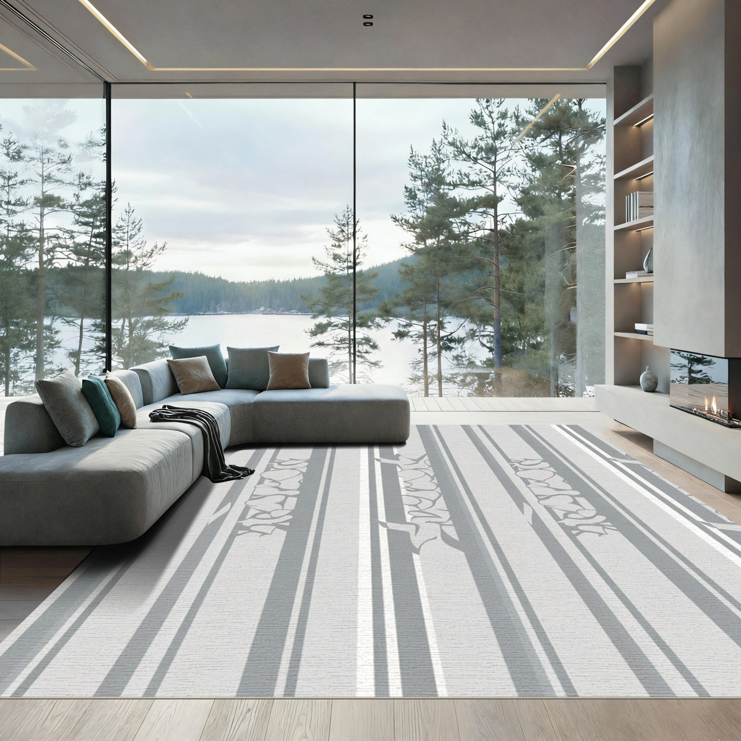 Abstract Gray Birch Tree Stripes Rug