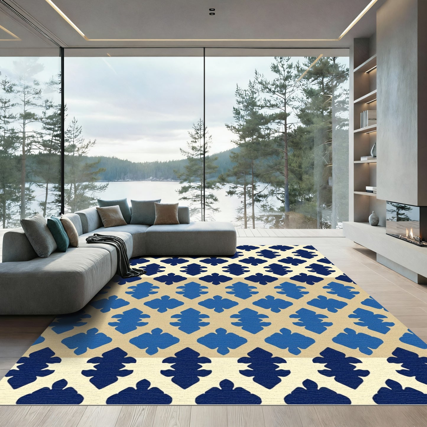 Blue Crimson Lattice Diamond Arrangement Rug