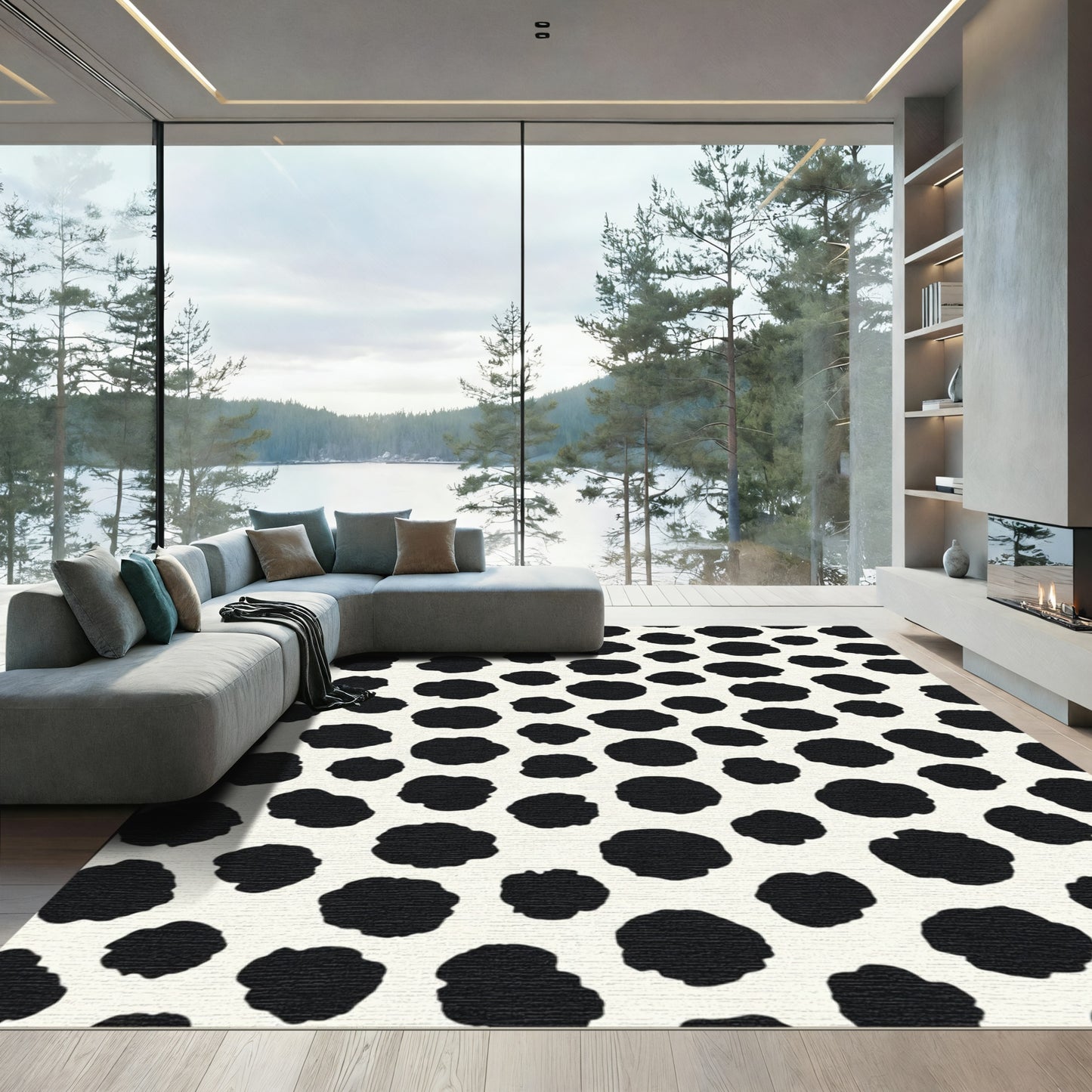 Black Spots on Cream Background Rug