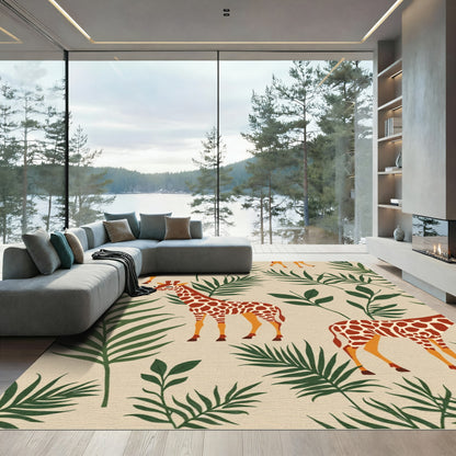 Giraffes Amidst Tropical Greenery Rug