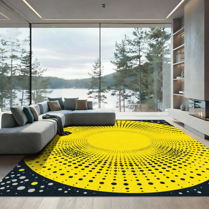 Radiating Yellow Halftone Dot Sunburst Rug