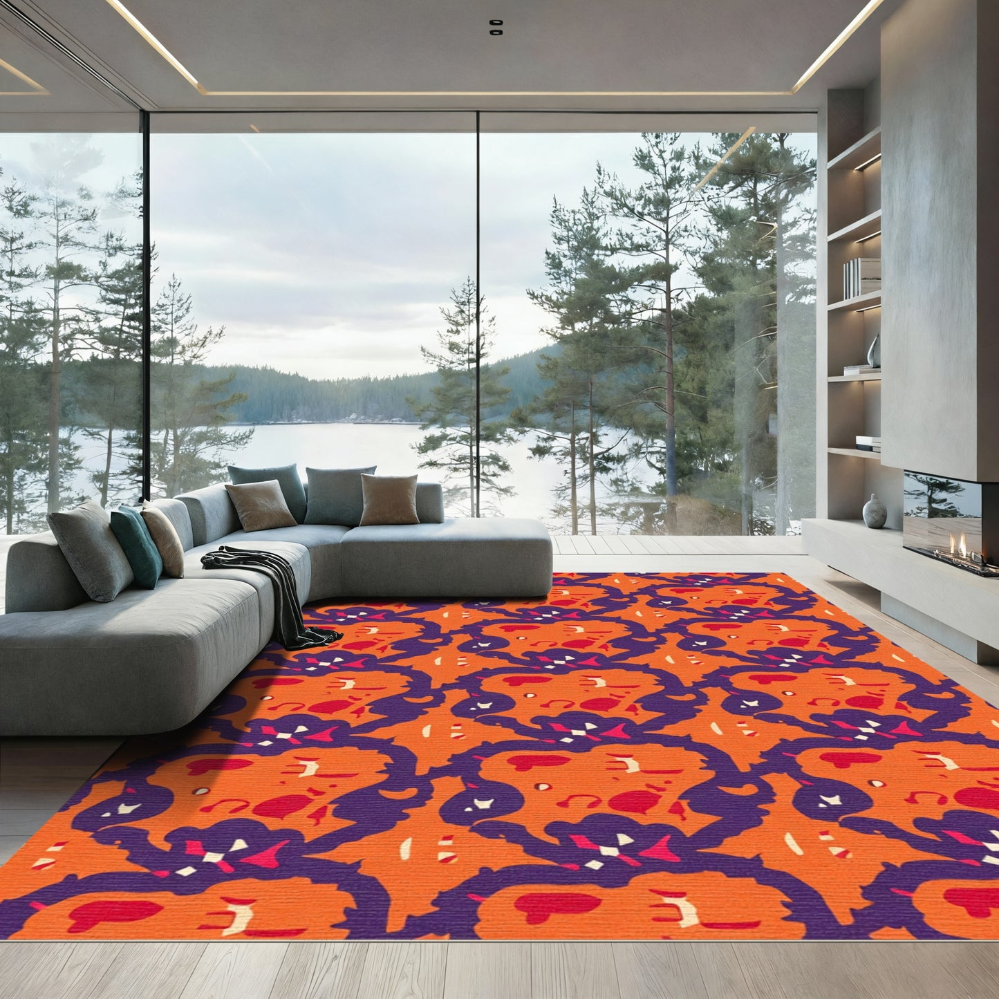 Bold Orange Purple Abstract Heart Rug