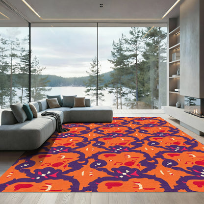 Bold Orange Purple Abstract Heart Rug
