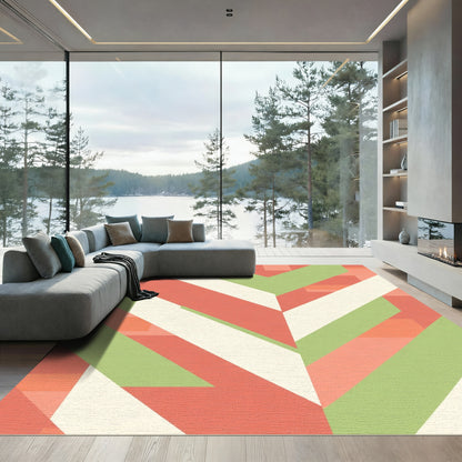 Coral Green Chevron Blocks Rug