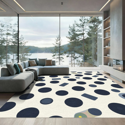 Modern Navy Circles Rectangles Rug