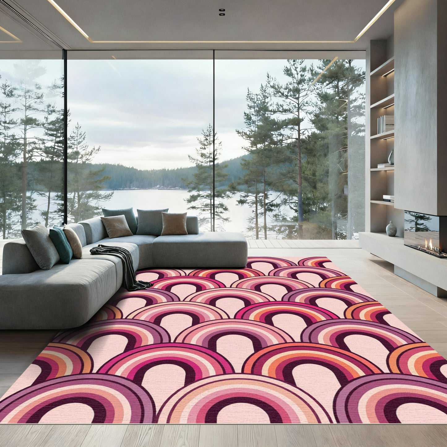 Retro Pink Arc Archway Rug