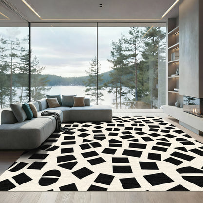 Modern Black Geometric Shapes Scatter Rug