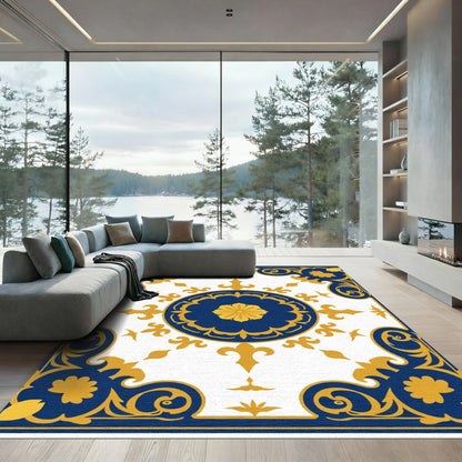 Grand Blue Yellow Floral Medallion Rug