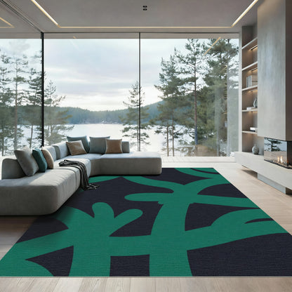 Deep Teal Wavy Intertwined Abstract Rug