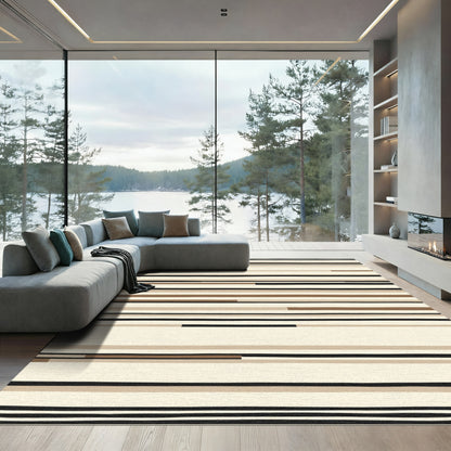 Neutral Contemporary Horizontal Stripe Rug