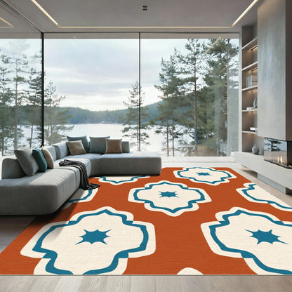 Terracotta Blue Quatrefoil Star Rug