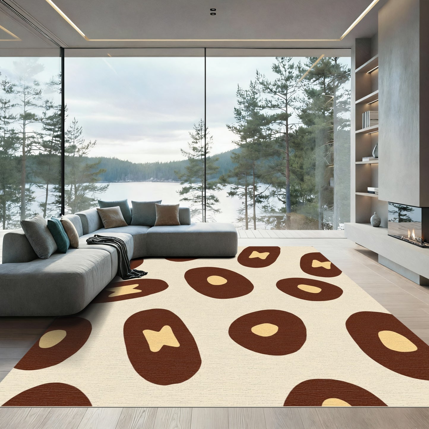 Organic Brown Cream Abstract Shapes Rug