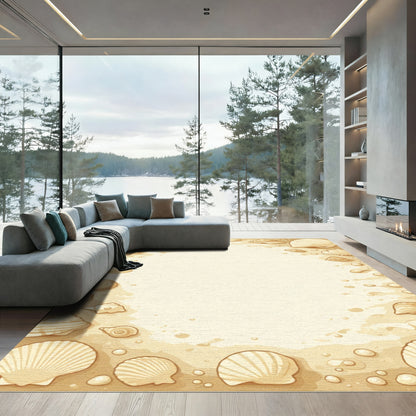 Beige Seashell Border Natural Rug