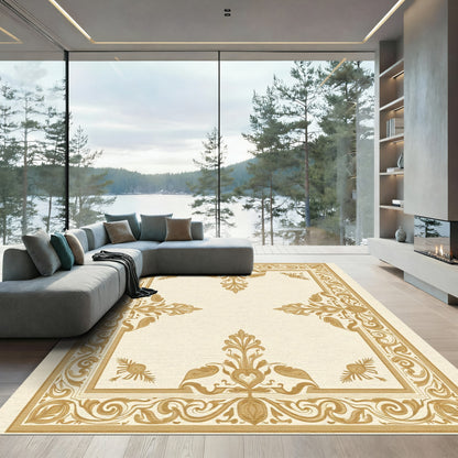 Golden Ornate Scrollwork Border Rug